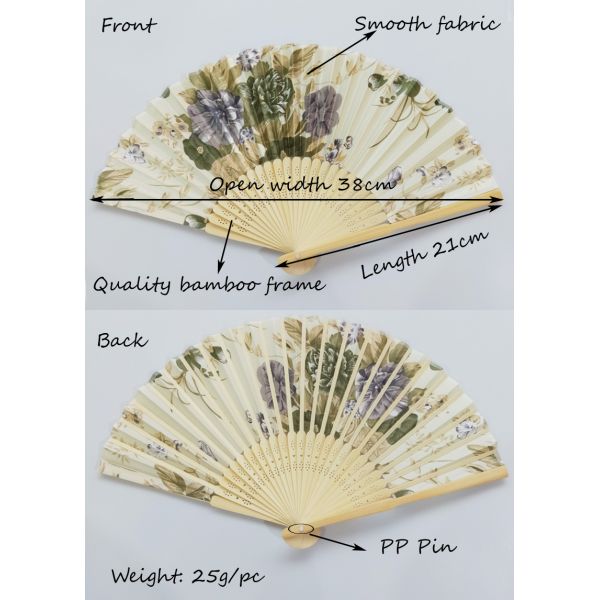 Custom Personalized 21cm Japanese Satin Fabric Bamboo Gold Flower Hand Folding Fan for Promotion Gift