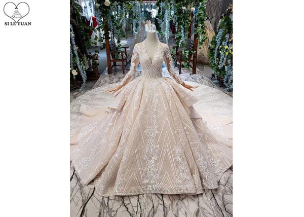 Irregular Ladies Bridal Dress , Beaded Ball Gown Wedding Dress Two Layer Trailing