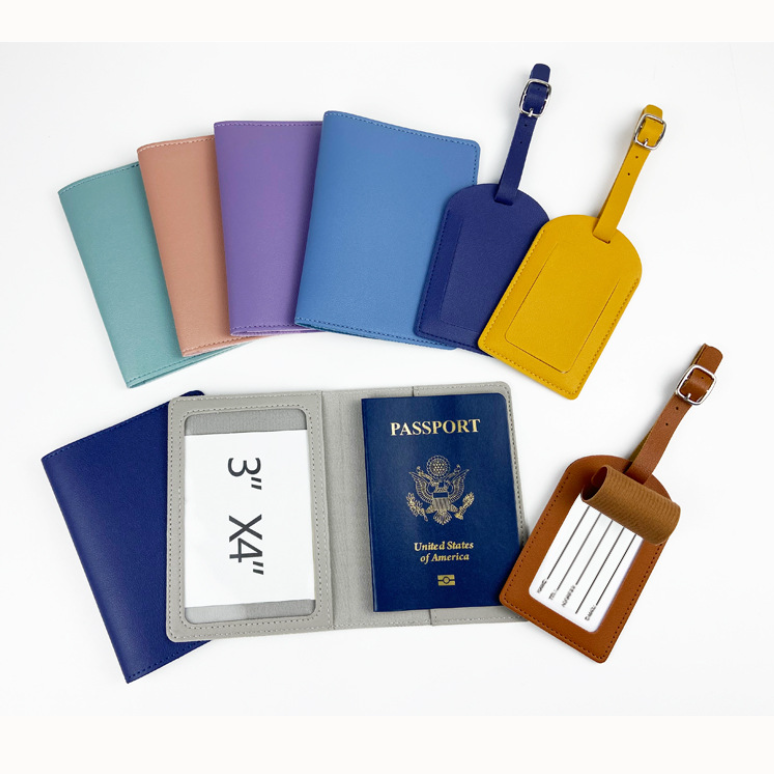 Slim PU Leather Passport Holder And Luggage Tag Travel Gift Set Customized Color