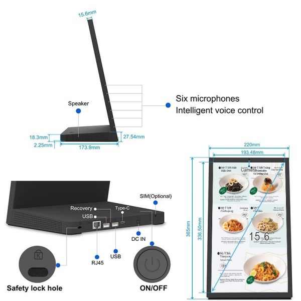 8-inch Portrait HD Display Restaurant Ordering Tablet with RK3399 Hexa-Core Processor and L-Shaped Touch Design