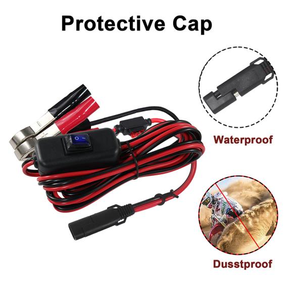 SAE to Alligator Clip Battery Cable with Fuse and Switch 12V