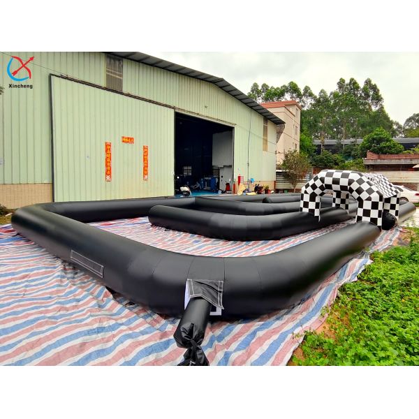 Commercial Inflatable Black Go-Kart Race Track with Checkered Arch for Events