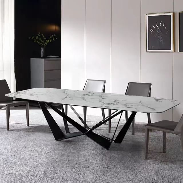 Luxury Modern Rectangular Marble Dining Table Set Steel Simple Design Table for Dinning Room