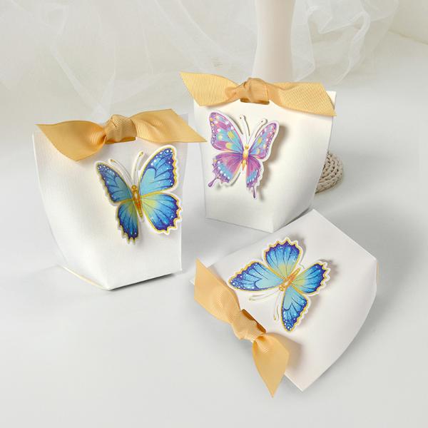 Elegant European Wedding Favor Box with Floral Lace and 3D Butterfly