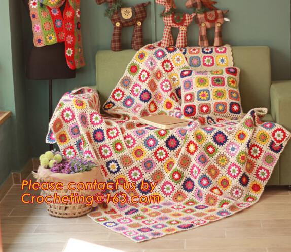 Nordic Hand-woven crochet hook Daisy striped blanket, Cashmere knitted blanket, sofa blank