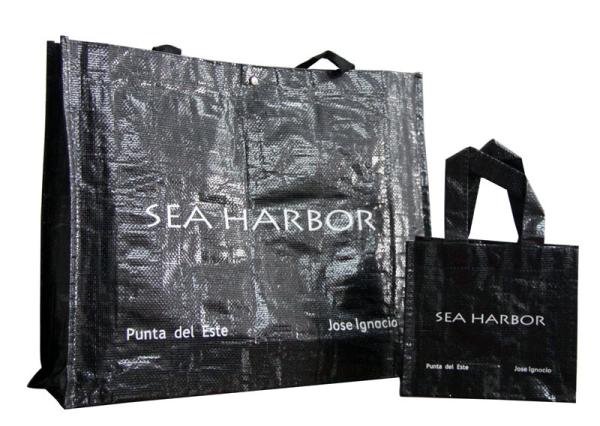 Durable PP Woven Shopping Bags Reusable water proof recycle  Black color