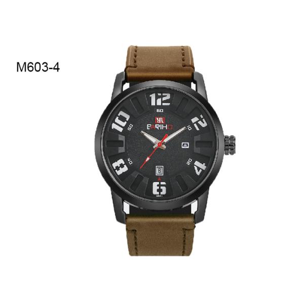 Analog Display Date Men's Quartz Watch Casual Waterproof Leather Strap M603