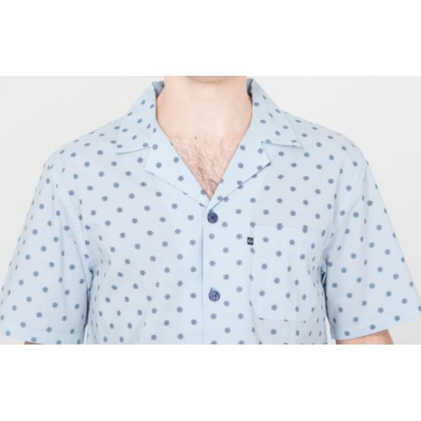 Anti Shrink Mens Button Down Pajamas , Mens Loungewear Shorts Sets Blue Color