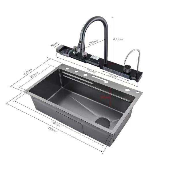 Cuenca de cocina hecha a mano de acero inoxidable de oro con grifo y accesorios