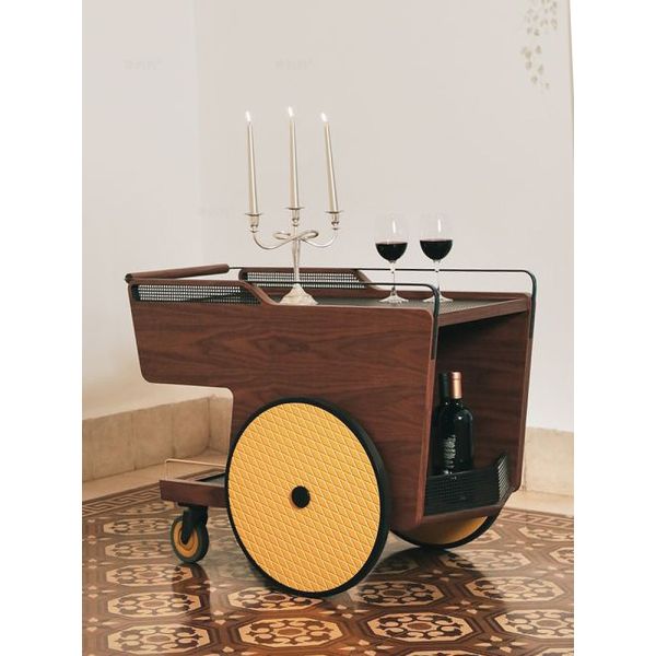 Wood Commercial Furniture Customized Iron and Wood Trolley Metal Cart with Wheels Suitable Hotels Bars