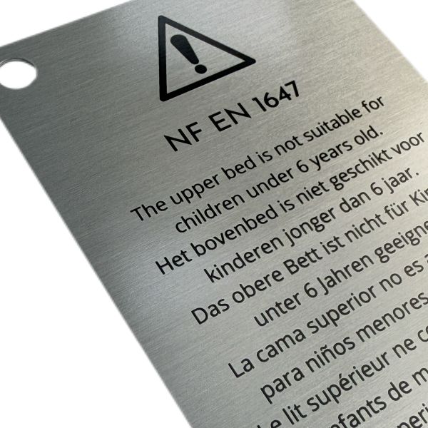Custom Multilingual Safety Warning Aluminum Nameplates Compliant Furniture Labels