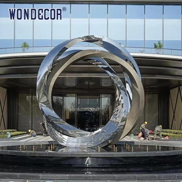 Outdoor Large Stainless Steel Fountain Sculpture Irregular Geometric Twisted Ring