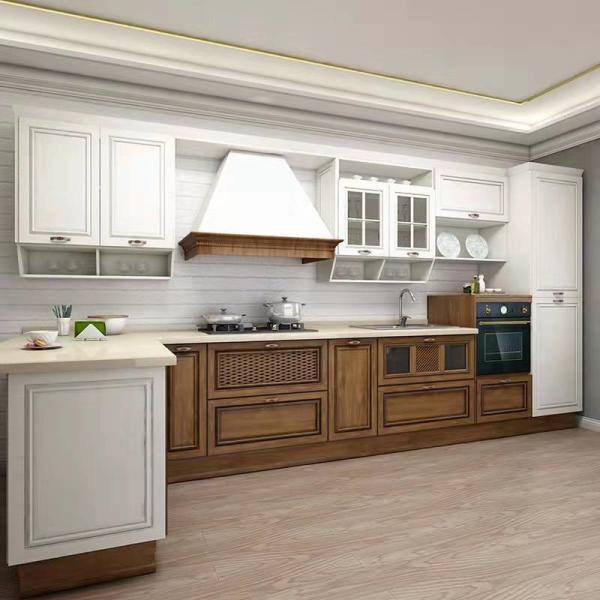 Anti Fouling Traditional Two Tone Kitchen Cabinets / Kitchen Melamine Cupboards Design CAD Drawing