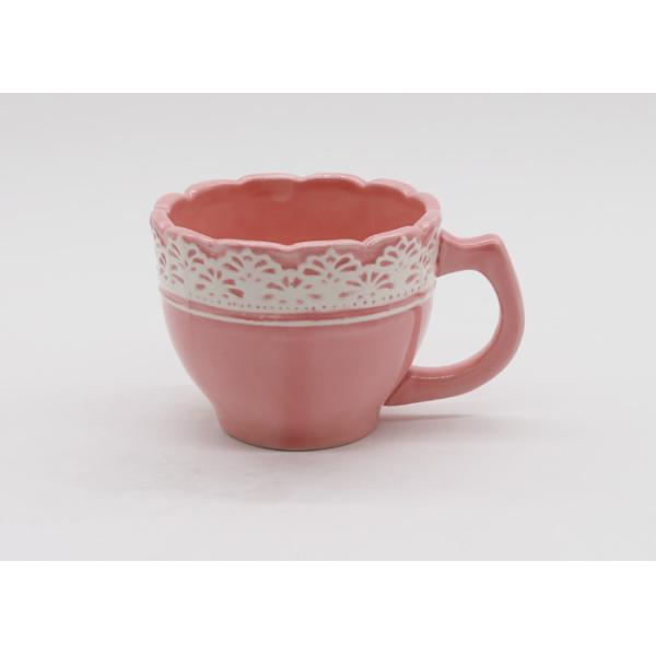 Ceramic Tea Cup Set Pink and White Handmade Earthware Coffee Mug with Plate Coaster