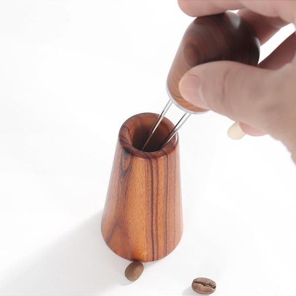 Mezcladora de café, herramienta profesional de mezcla de espresso Distribuidor de polvo de café Distribuidor de manipulación manual, aguja de café de madera,