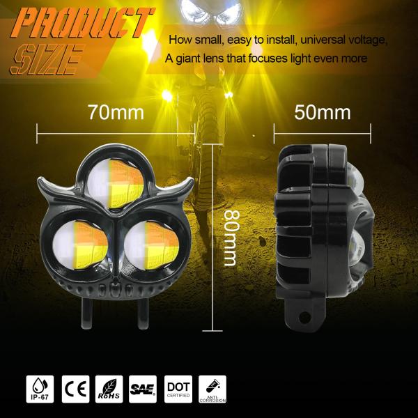 3 Beam Owl Dual Flashing Color Motorbike Spotlight Lamp Offroad Light