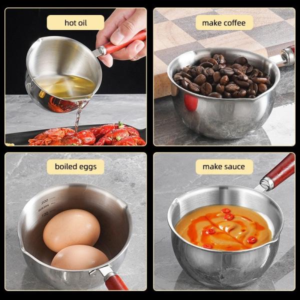 New Arrival Cooking Pot 18/8 Stainless Steel Frying Egg Pot Pan Cooking Pan Spilled Oil Pot With Wooden Handle