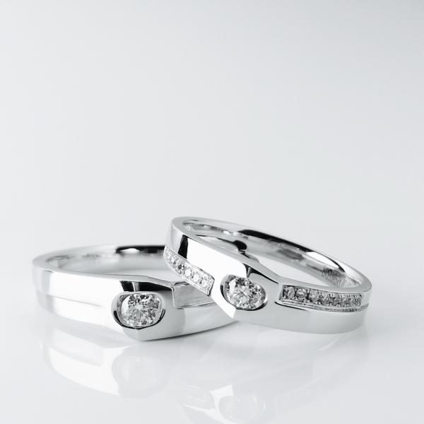 Diamonds Thick Texture Men19 Women14 18K Gold Couple Rings