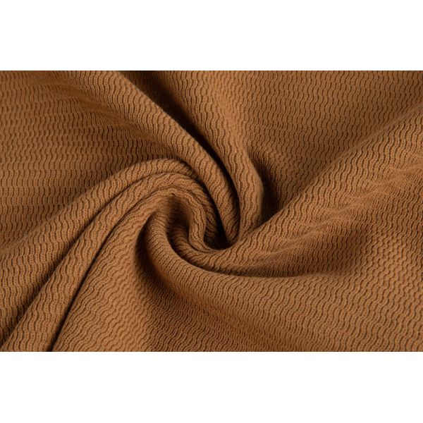 Cotton-Rich Textured Waffle Knit Long Sleeve Polo Shirt in Caramel Brown with V-Neck Placket
