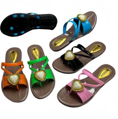 PVC Kids Heart Rhinestone Decor Slide Sandals
