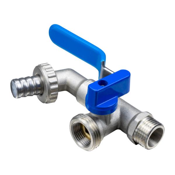 Wall Mounted 1/2 Inch Single Blue Handle Double Head Split-flow 3 ways Garden Water Tap Brass Bibcock