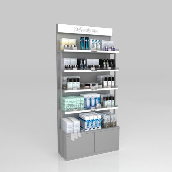 Étagère de magasin de parfums Compteur en bois gris, à la mode et simple avec boîte lumineuse pour stand de magasin rentable et armoire de magasin multifonctionnelle