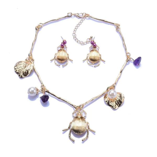 ローズゴールド付 ファッションジュエリーセット 女性 ネックレス イヤリング