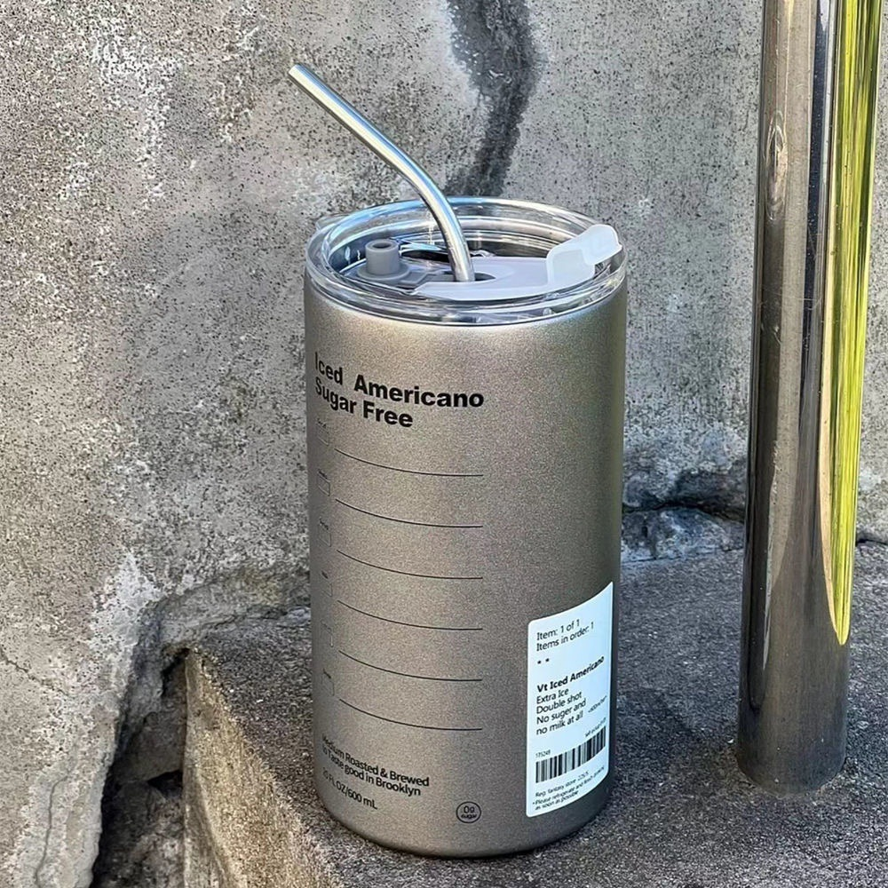 Niche Coffee Tumbler Stainless Steel Fashionable And Trendy Straw Cup Portable Office Simple High Appearance Level Insulated Flask