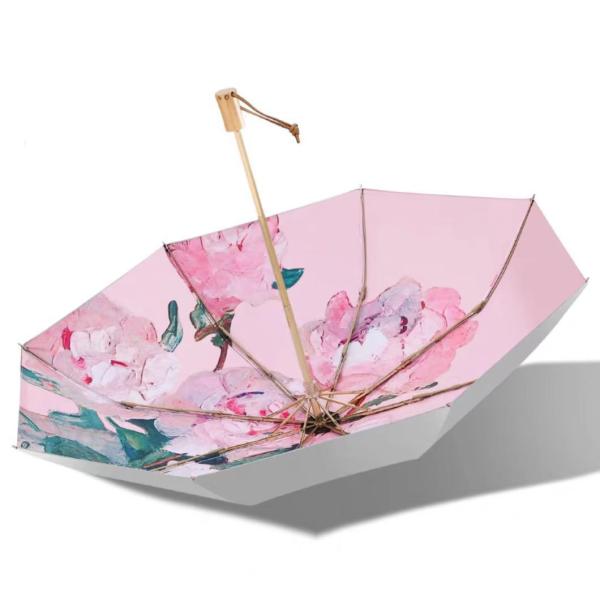 Unique Three Fold Sun and Rain Protection Umbrella with Silver Titanium Rubber Design