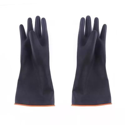 Acid Resistance Black Industrial Rubber Gloves Heavy Duty Orange Lining