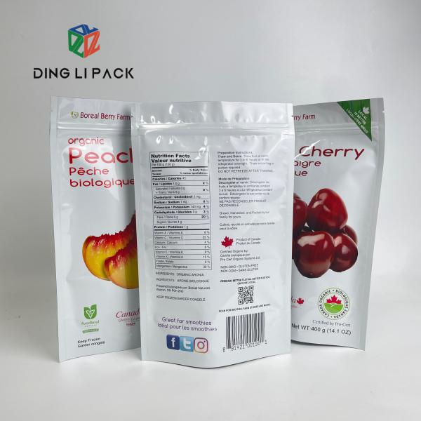 Custom print plastic food grade resealable stand up pouch metallic frosted  dried fruit packing bags with plastic zipper
