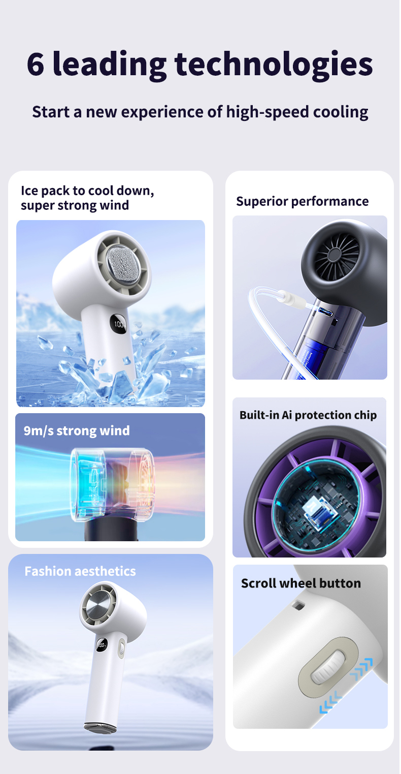 Smart Cooling Fan Wearable 10500 RPM Digital LCD Display Foldable Stand Trendy Colors-Includes Ice Pack Function Box