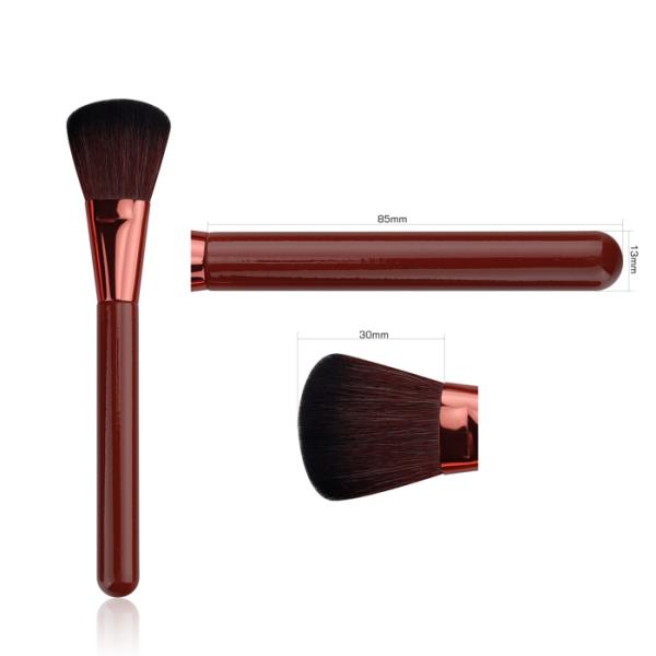 Brown Wooden Handle Makeup Brushes 5 Piece Makeup Brush Set With Pu Cylinder