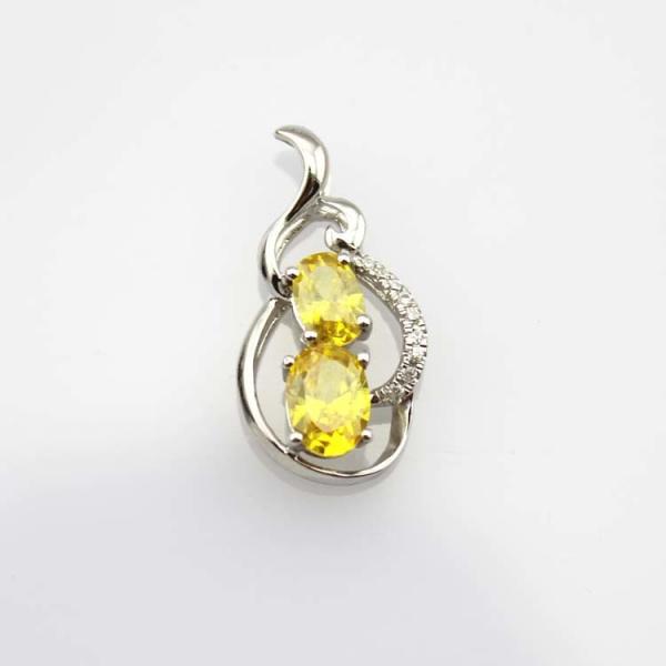 Sterling Silver Jewelry  Yellow Citrine CZ Diamonds Two Stones Pendant (PSJ0389)