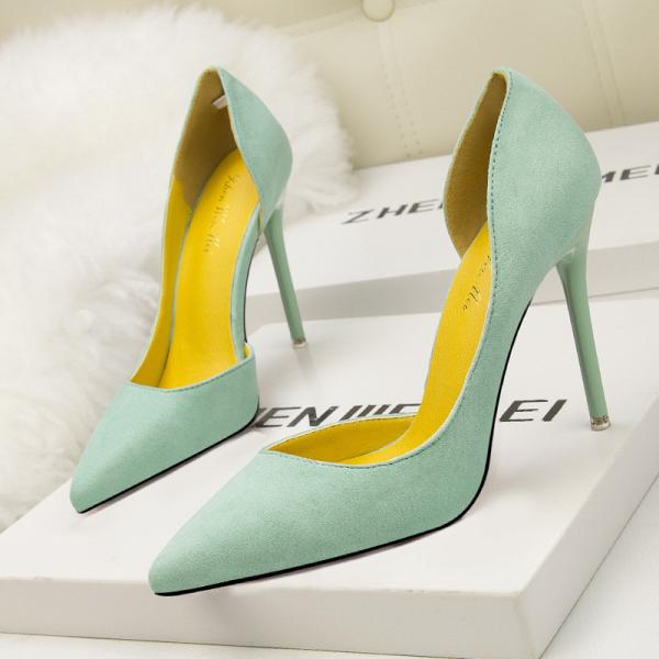 ZM020 8915-3 Korean Style Fashion Simple Stiletto High-Heeled Suede Thin, Shallow Mouth Pointed Side Sexy Hollow Single