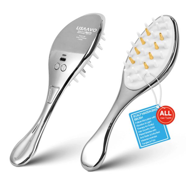 Lisaavo 1.8W LED Light Therapy Electric Massage Hair Brush with EMS Microcurrent and Vibration Massage Technology