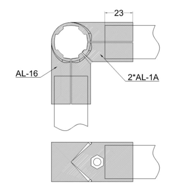 4 Way Aluminium Pipe Connectors standard size 90 Degree Right Angle Joints