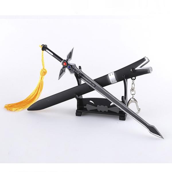 22Cm Anime Sword Keychains Art Online Character Prop Elucidator Black Mini Metal Sword Key Chain Gift Toys
