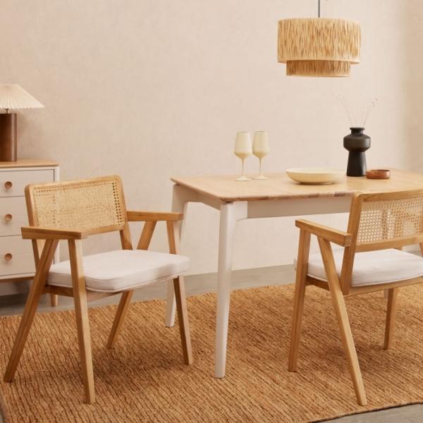 Stackable Wooden Dining Chair with Rattan Back Contemporary Design