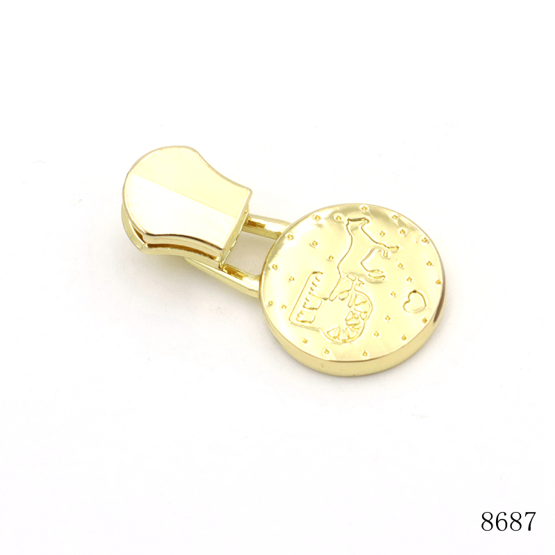 Engraved logo Custom Metal Zipper Pull 19.5mm Metal Zipper Sliders Gold