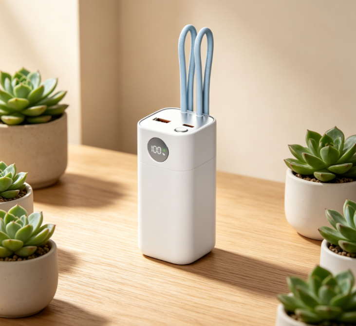 20000mAh 65W Fast Charging Power Bank with Built-in Cables, Portable External Battery for Laptop Phone