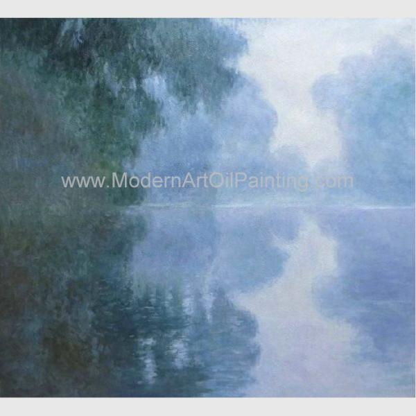 Green Claude Monet Oil Paintings Reproduction Misty Morning on the Seine