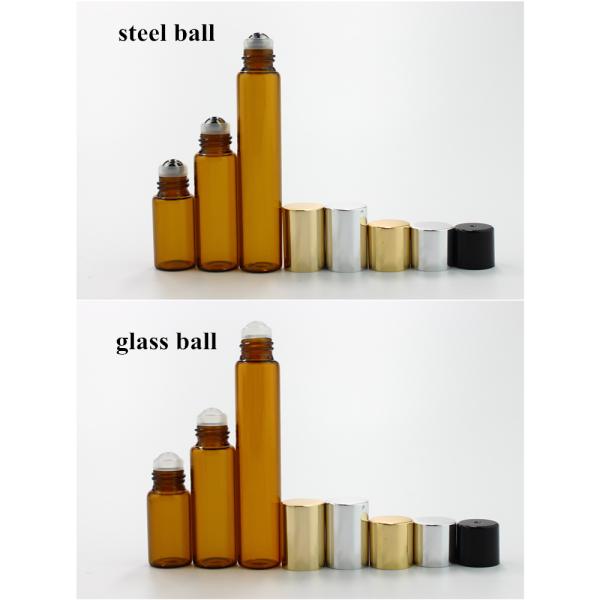 Empty Amber Perfume Glass Roll On Bottle 3ml 5ml 10ml With Metal Roller Ball