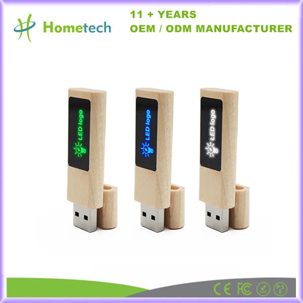 Disco flash USB luminoso de madeira LED Disco de caneta de madeira luminosa USB 8Gb 16Gb 32Gb 64Gb 128Gb