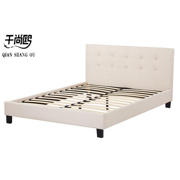 Durable White Upholstered Bed Frame Queen , Hotel Wood Panel Platform Bed