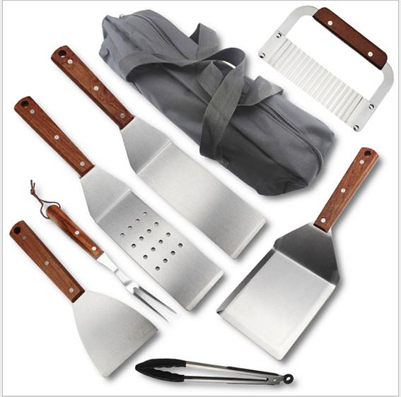 8PCS Teppanyaki Tool Set With Wooden Handle  For Picnic Accessories