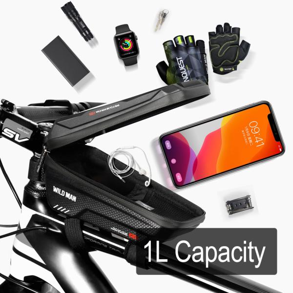Front Tube Frame Bike Bicycle Handlebar Bag with 1L Capacity Waterproof Phone Mount