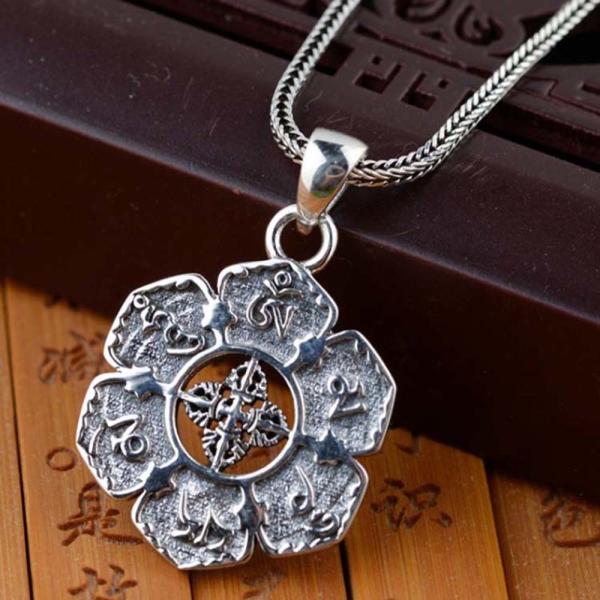 Women and Men Retro Sterling Silver Buddhist Sutras Pencant Charm Necklace (SY12299)