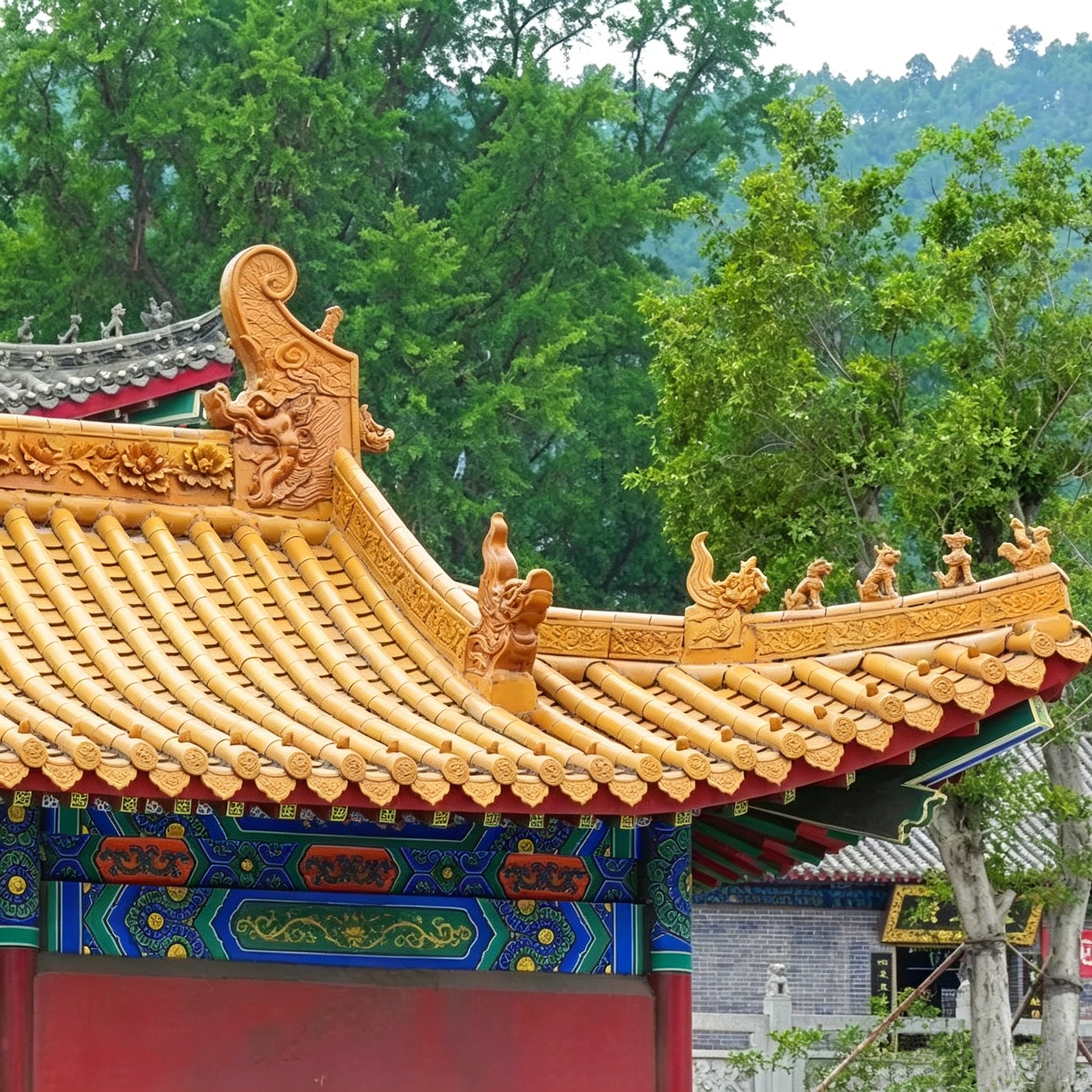 Glazed Chinese Ceramic Roof Tile System High-Fired Weatherproof Yellow Clay Tiles for Gazebos Temples & Pavilions