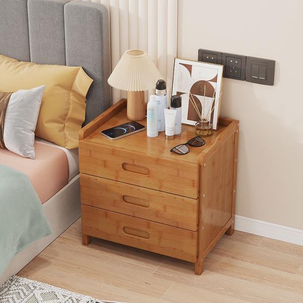 Bedside Table Night Stand,End table Small Desk Side ,Bamboo Cabinet Storage with Drawer, Organizer Rack in Bedroom